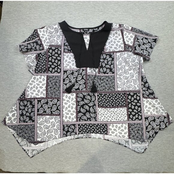 Jones New York Womens 3X Multicolor Paisley Patchwork Tunic Blouse Short Sleeve - Picture 3 of 14